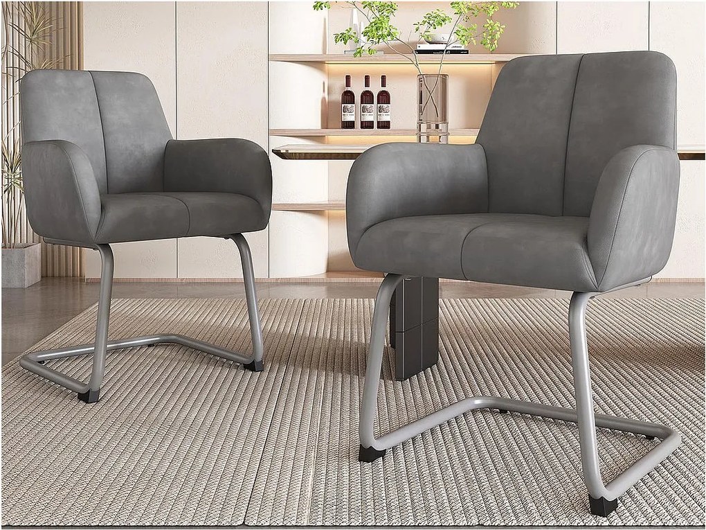 Zestaw 2 krzeseł typu cantilever pokrytych skórą ekologiczną - z metalowymi nogami - Szary