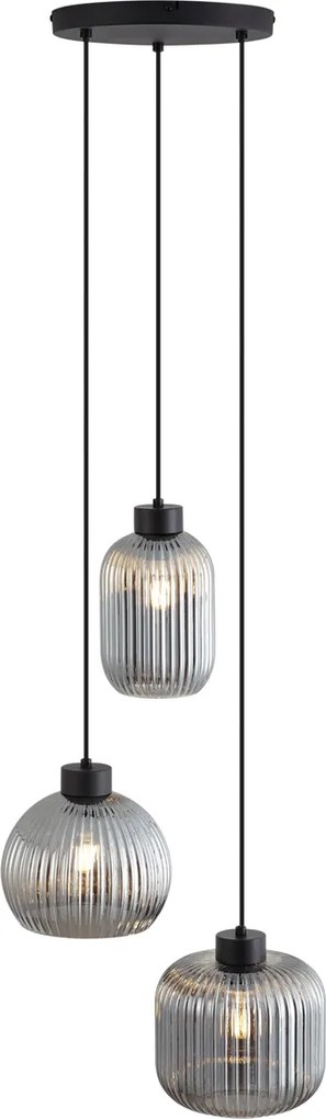 Inteligentna lampa wisząca czarna z przydymionym szkłem 3-punktowa z WiFi A60 - Ana