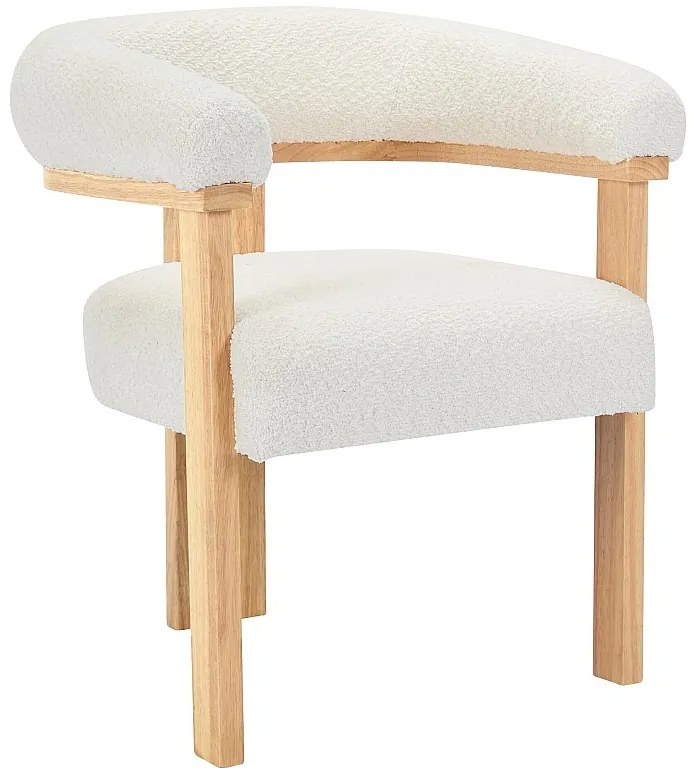 Krzesło z podłokietnikami z bukli i drewna kauczukowego - Biały i naturalny - LIVELIA marki Pascal Morabito