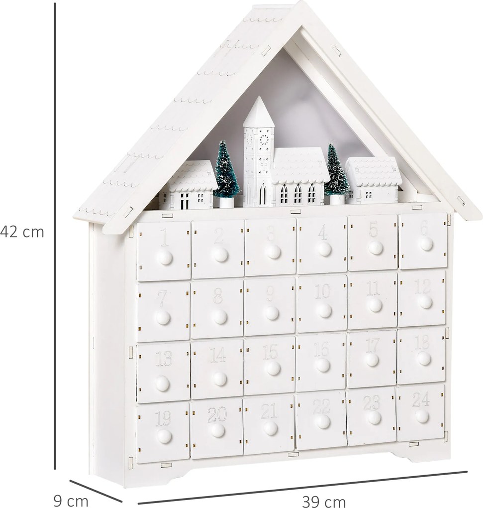 Kalendarz świąteczny 24 szufladki z oświetleniem LED, konstrukcja 2 w 1, MDF | Aosom PL
