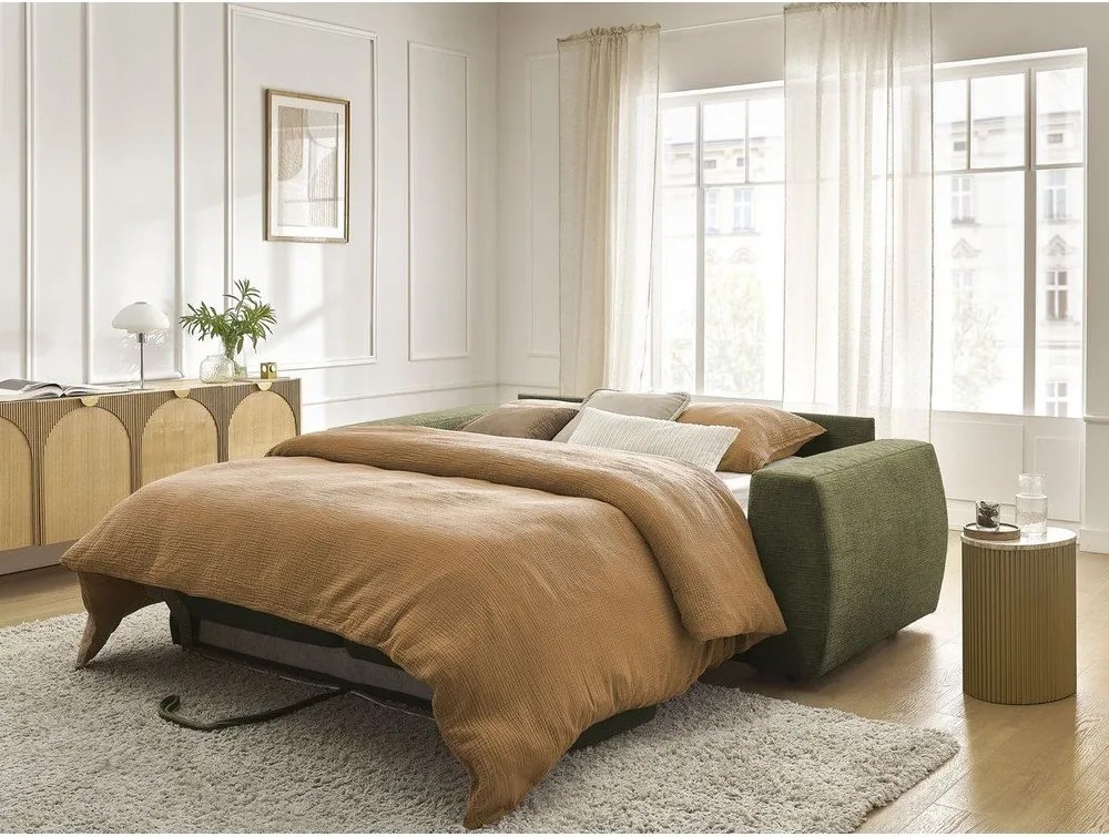 Zielona rozkładana sofa do spania z tkaniny szenilowej 240 cm Hugo – Bobochic Paris