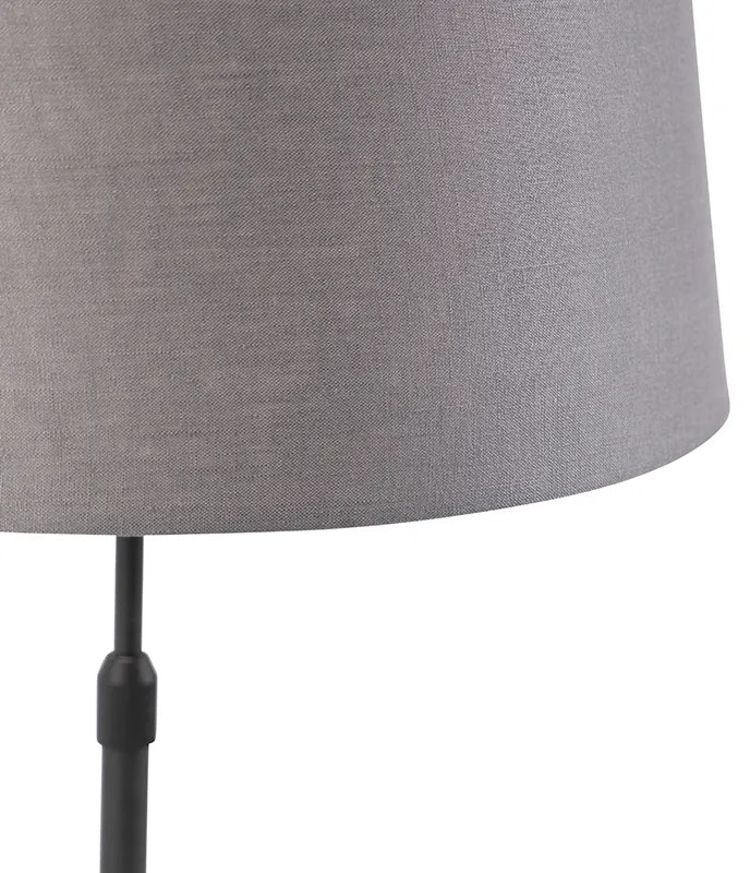 Lampa stołowa czarna z abażurem z lnu w kolorze szarym 35 cm regulowana - ParteWiejski/ Rustykalny / Vintage Oswietlenie wewnetrzne