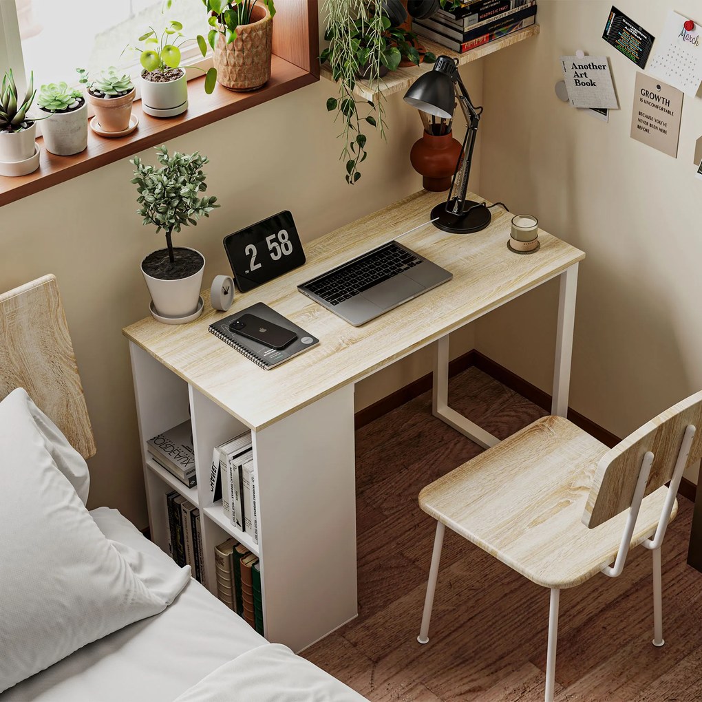 HOMCOM Kompaktowe Biurko Komputerowe, Nowoczesne Biurko z Przegrodami, Do Małych Przestrzeni, 100 x 54 x 75 cm, Biały