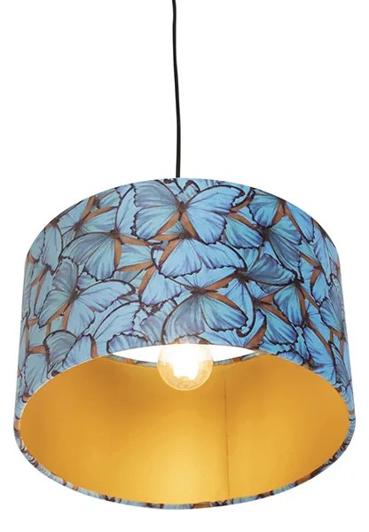 Lampa wisząca z abażurem z aksamitu z motywem motyli w kolorze złotym 35 cm - Combi klasyczny/Antyczny Oswietlenie wewnetrzne