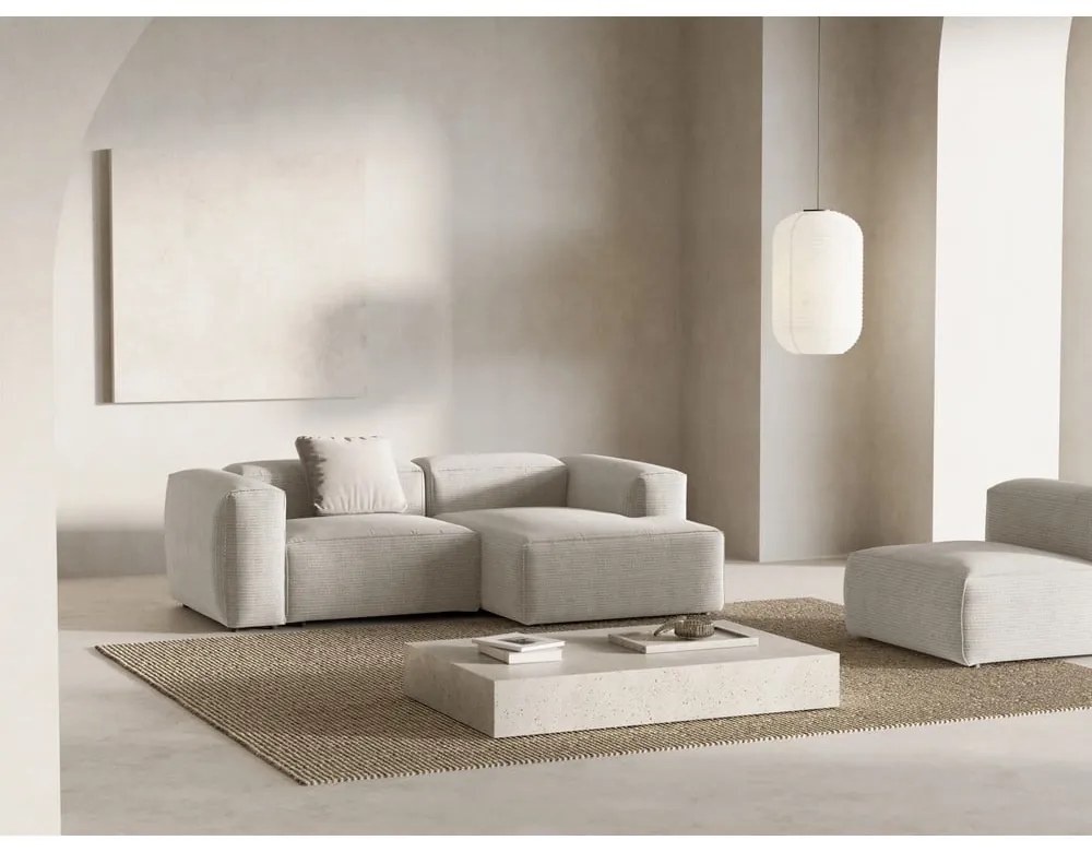 Beżowy sztruksowy narożnik (prawostronny/z szezlongiem) Bergano – Cosmopolitan Design