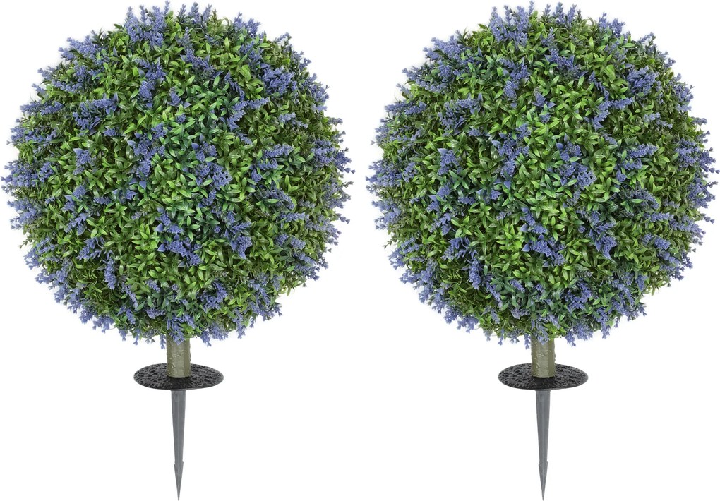HOMCOM Zestaw 2 Sztucznych Drzewek, Sztuczne Drzewka Lawendowe, Szpilki Do Gruntu, Odporność na UV