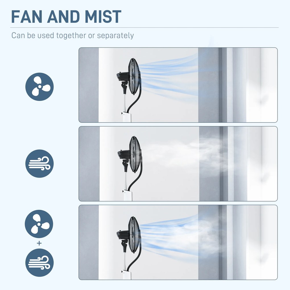 HOMCOM Wentylator Stojący z Nawilżaniem i Funkcją Cichego Snu, Mobilny, Sterowanie Zdalne, Czarny/Biały
