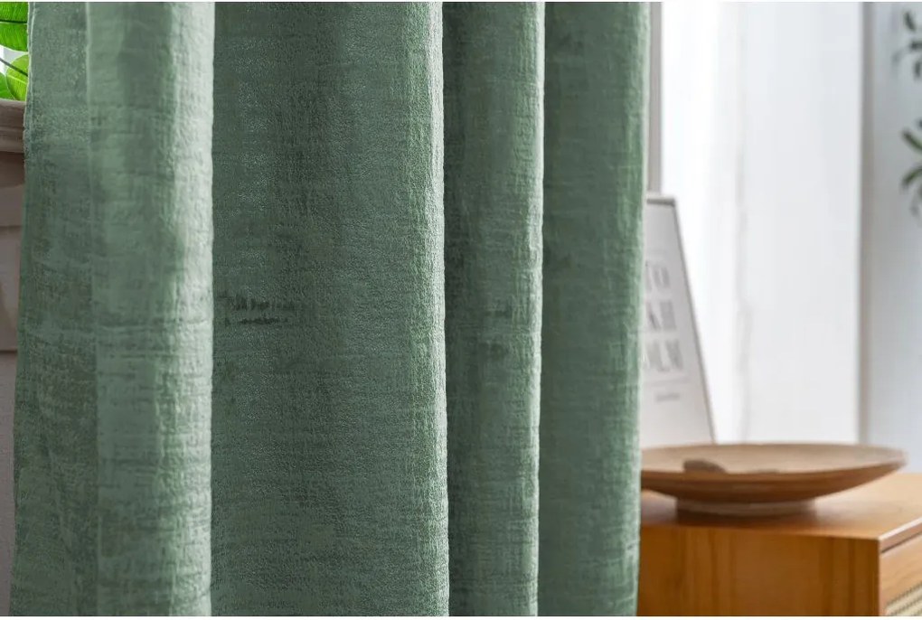 Zaciemniająca zasłona LOOM VELVET 140x250 cm, zielona Zawieszanie: Taśma z wiązaniami