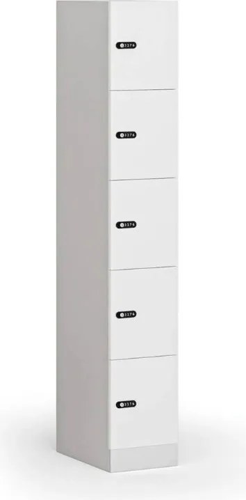 Szafka skrytkowa S1, 5 schowków, 1850 x 300 x 500 mm, demontaż, zamek mechaniczny z kodem, drzwi laminowane, biała