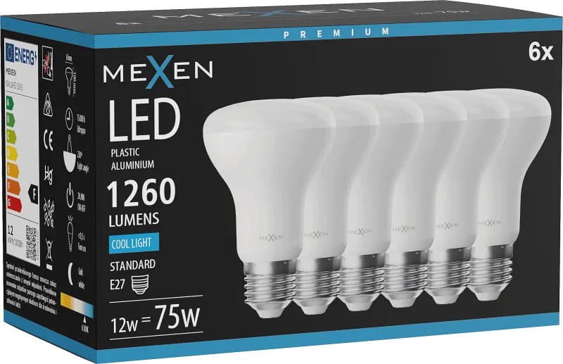 Mexen Nova 6x żarówka LED E27, R63, 12W, Zimna - 6500K, 1260 lm - L104-E27-1265-01x06