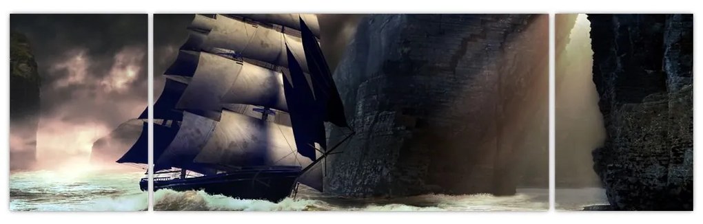 Obraz - Statek między klifami (170x50 cm)