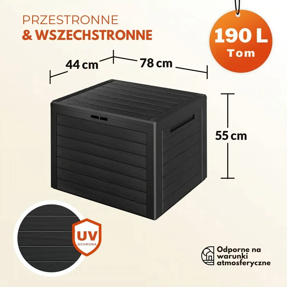 Pojemnik do przechowywania WOODEBOX, 190L,78x44x55cm, antracytowa Prosperplast