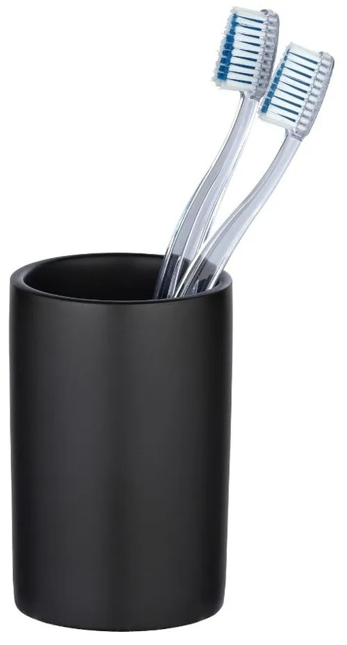Matowy czarny ceramiczny kubek na szczoteczki Wenko Polaris