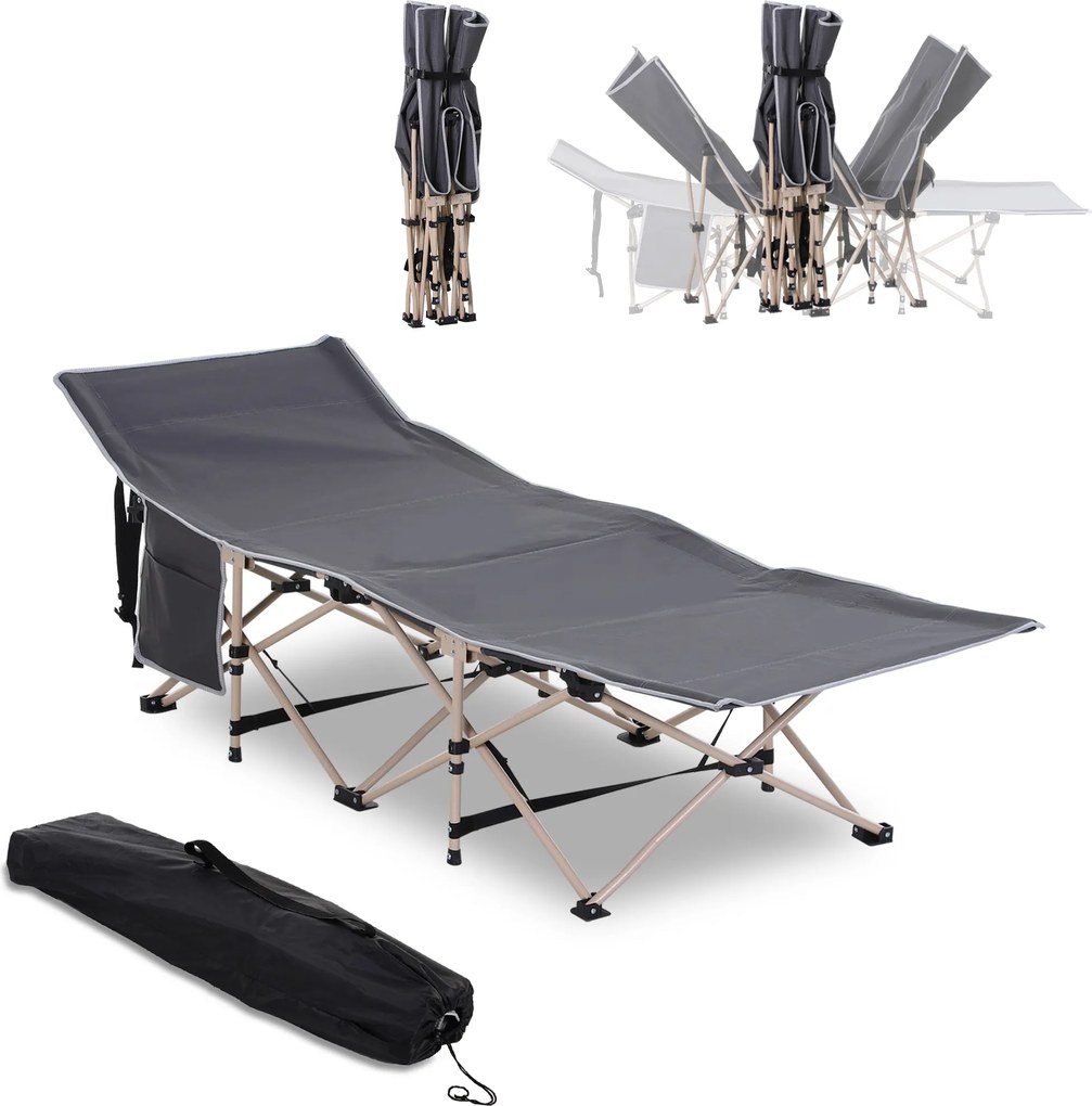Outsunny Łóżko Kempingowe, Składane, Odporna na Warunki Atmosferyczne, z Torbą, 190 x 68 x 52 cm, Szare