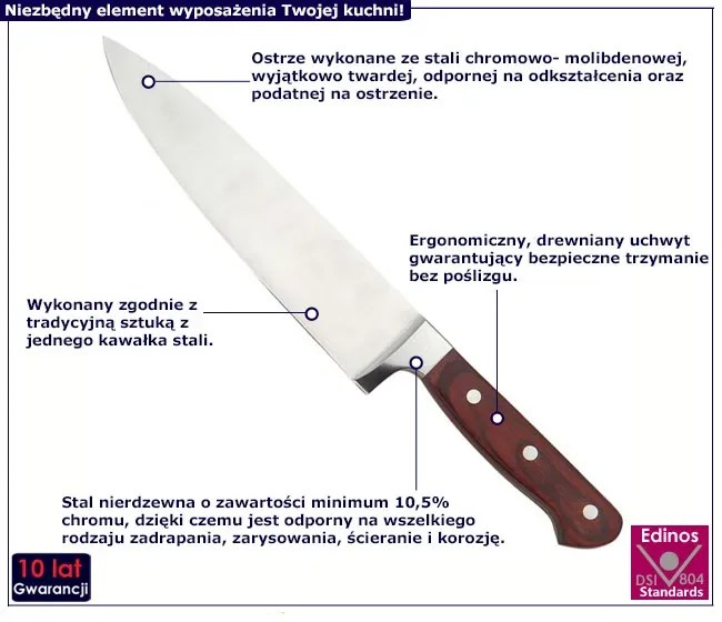 Nóż ze stali nierdzewnej z brązową rączką D8-G40