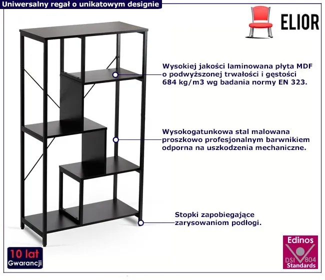 Czarny nowoczesny otwarty regał z półkami - Gadon