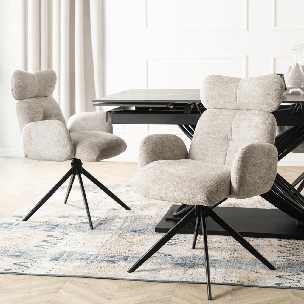 Krzesło Tapicerowane Obrotowe ALVARO Szare Boucle Nowoczesne