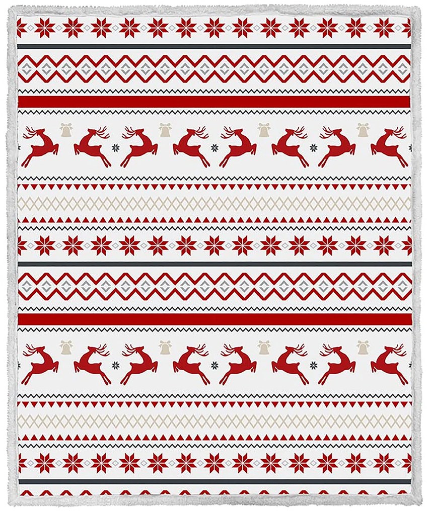 Świąteczny biały koc z mikropluszu z barankiem RETRO CHRISTMAS Rozmiar: 200 x 220 cm