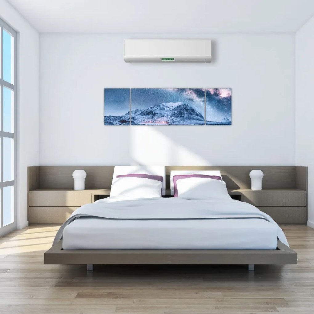 Obraz gór z gwieździstym niebem (170x50 cm)