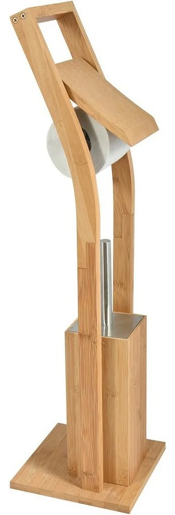 MSV Bambusowy stojak na papier toaletowy zeszczotką 16 x 29 x 70 cm