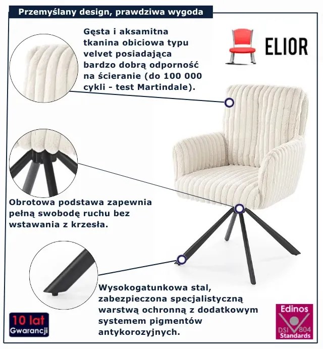 Pikowane welurowe krzesło kremowe P8-S73