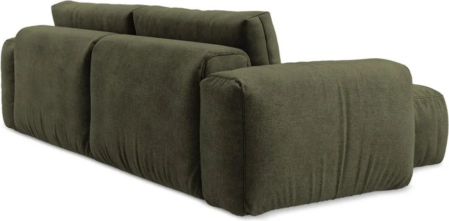 Zielony rozkładany narożnik z tkaniny szenilowej (lewostronny/z szezlongiem) Kuki – Makamii