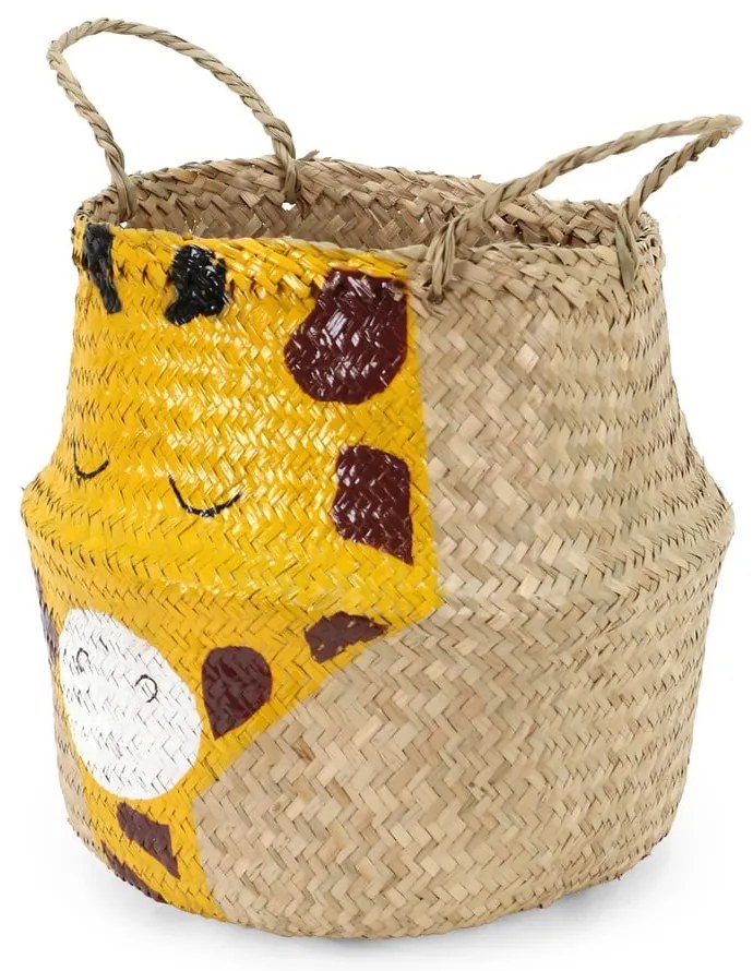 Żółto-naturalny dziecięcy kosz na zabawki z trawy morskiej ø 30x28 cm Giraffe – Compactor
