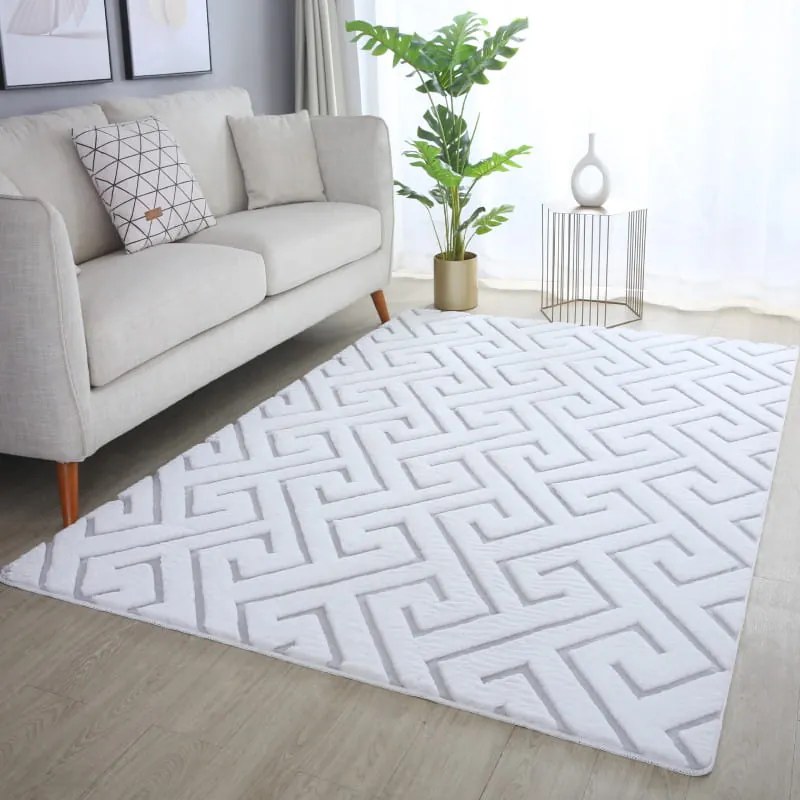 Dywan pluszowy 3D Vision biało-srebrny 80 cm x 150 cm