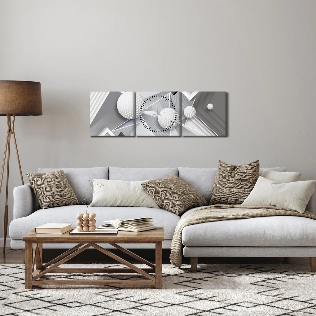 Geometryczny abstrakcyjny obraz (z zegarem) (90x30 cm)