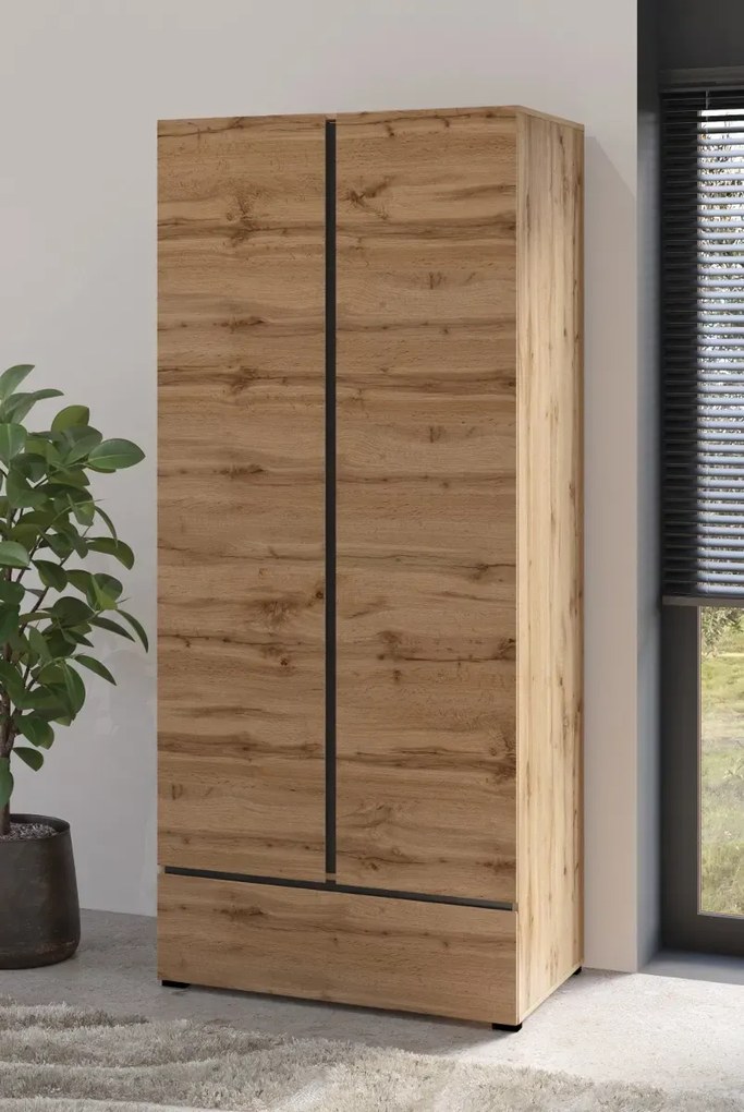 Szafa dwudrzwiowa CROSS 2D1S 89cm dąb wotan/czarna z drążkiem HELVETIA