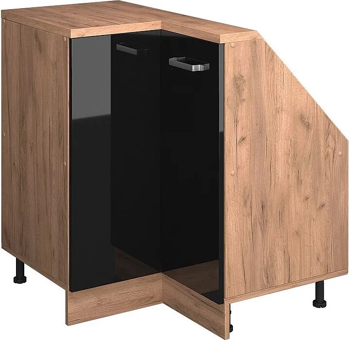 Narożna szafka kuchenna na dach skośny czarny wysoki połysk 75.6x75.6x81.6 r-line