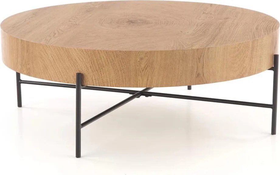 Stolik kawowy okrągły Liviano 80 cm z metalowymi nogami - dąb naturalny / czarny