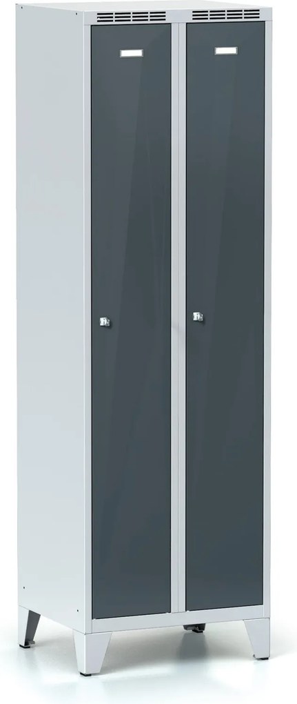 Metalowa szafka ubraniowa S7 na nogach, 2-drzwiowa, 1904 x 600 x 500 mm, demontaż, zamek obrotowy, grafitowe drzwi