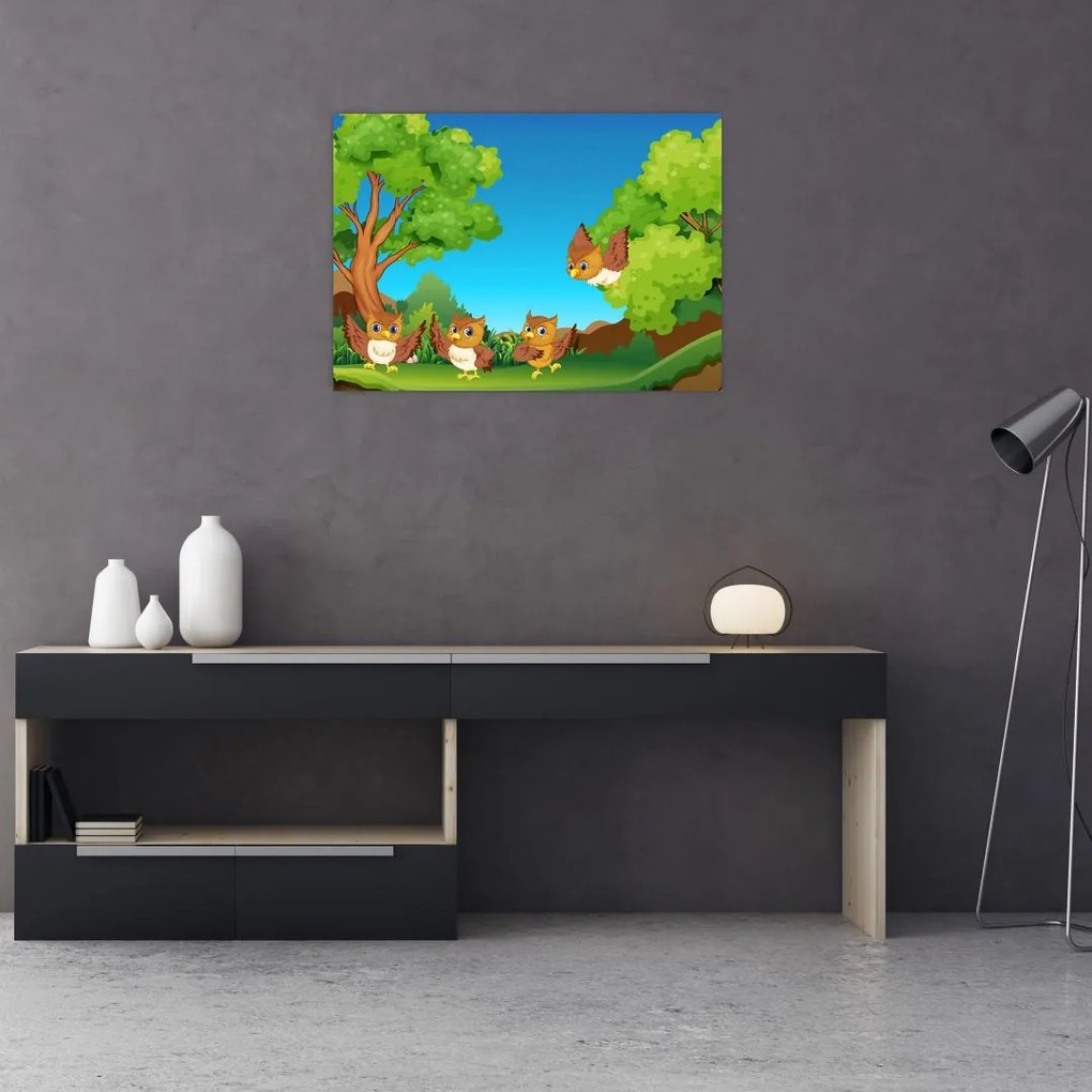 Obraz - Wesołe sówki (70x50 cm)