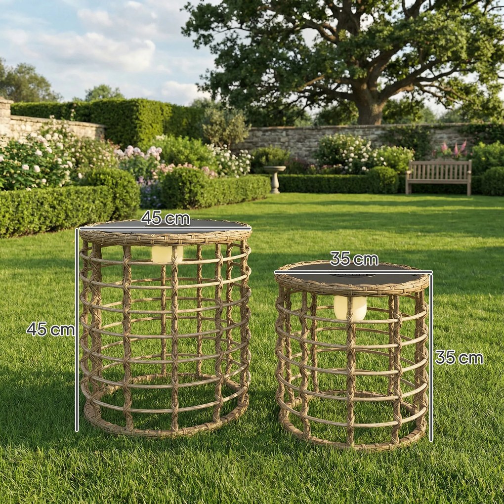 Outsunny Zestaw 2 Solarnych Lampionów Rattanowych z Czujnikiem Światła LED w Stylu Boho IP44 | Aosom PL