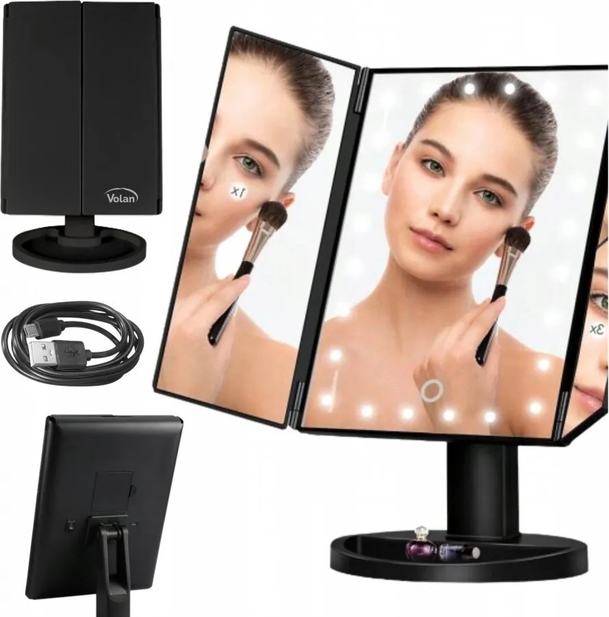Lusterko Do MAKIJAŻU Powiększające 3X Kosmetyczne PODŚWIETLANE LED | VOLAN