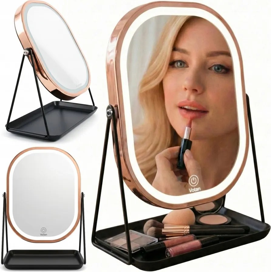 Lusterko Do Makijażu PREMIUM METALOWE Kosmetyczne PODŚWIETLANE LED | VOLAN