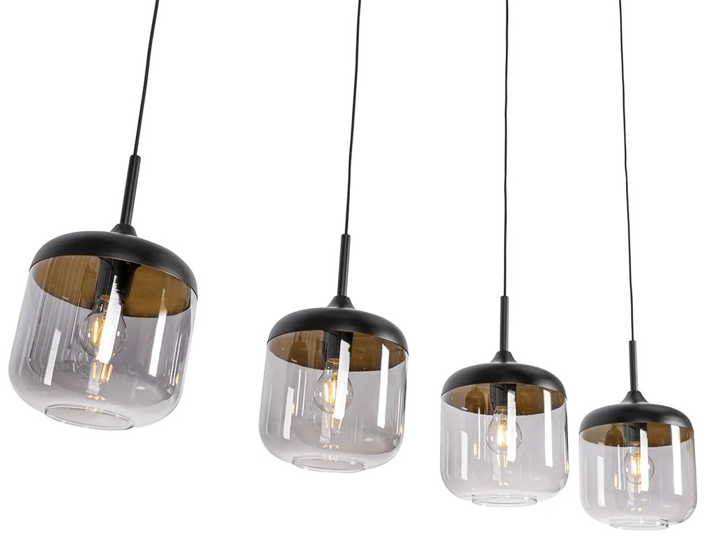 Designerska lampa wisząca czarna ze złotem i dymionym szkłem 4-punktowa - KyanDesignerski Oswietlenie wewnetrzne