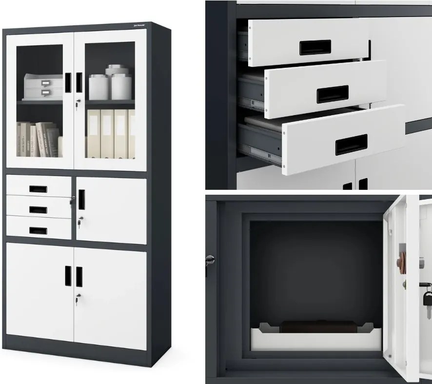 Biurowa szafa aktowa z sejfem Filip 90x40x185 cm antracyt/biały