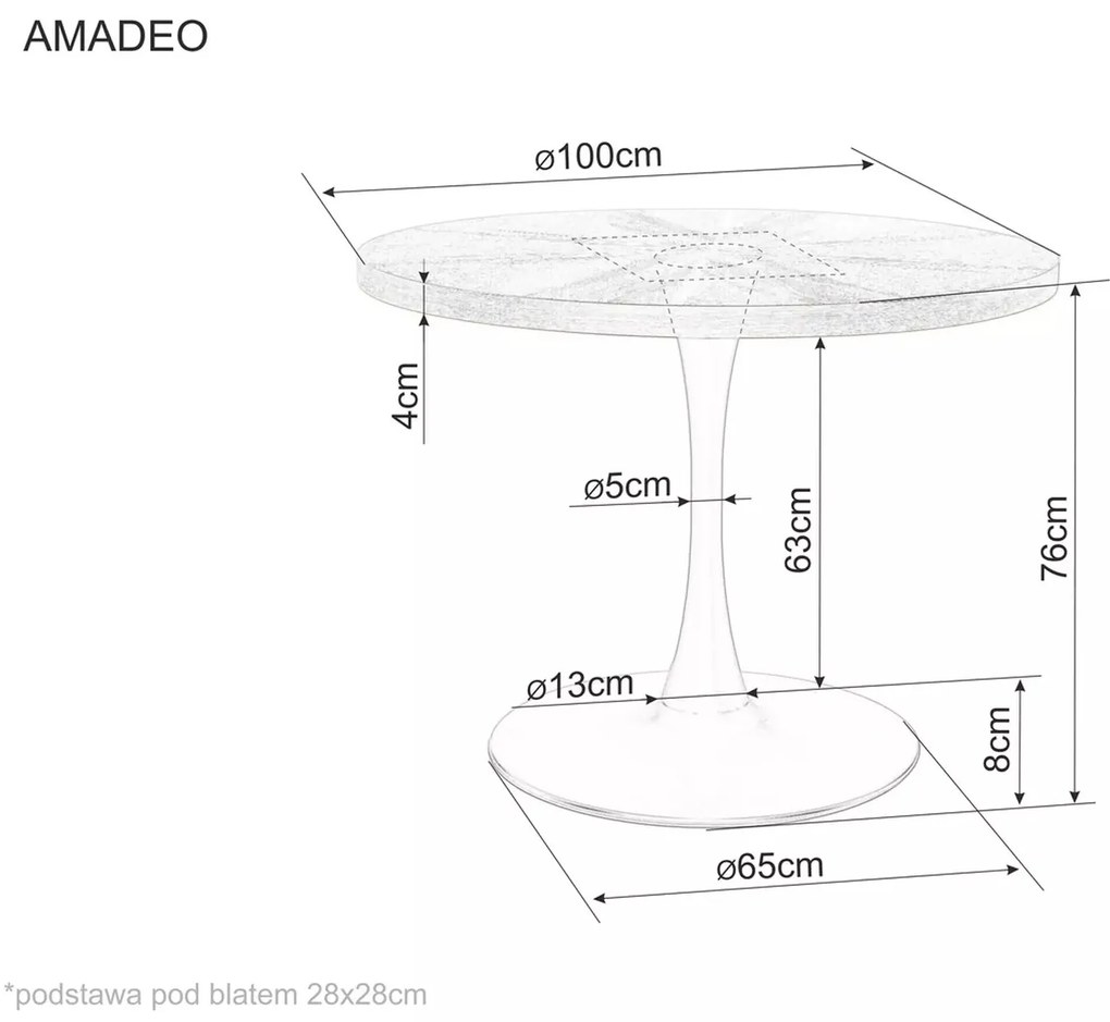 Okrągły stół jadalny AMADEO 100x100 cm, dekor orzech
