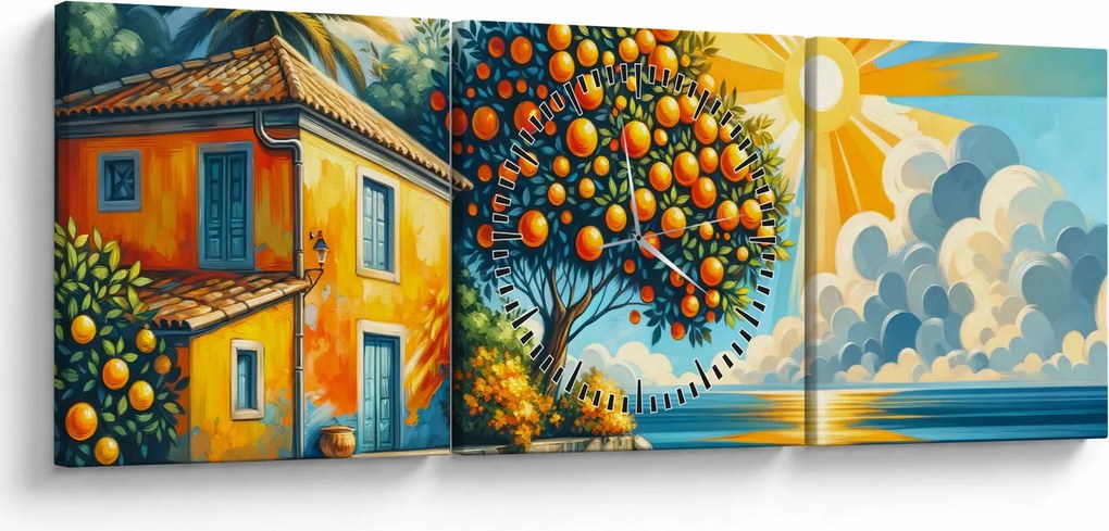 Obraz - Dom z pomarańczami I. (z zegarem) (90x30 cm)