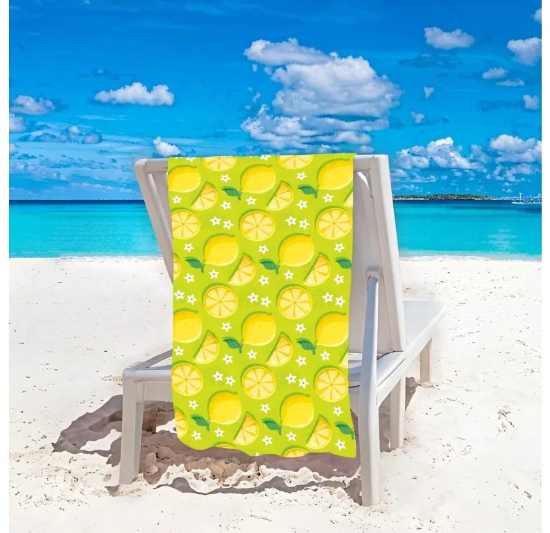 Zestaw plażowy LEMONS – ręcznik plażowy 100×180 cm i ponczo 80×145 cm, zielony