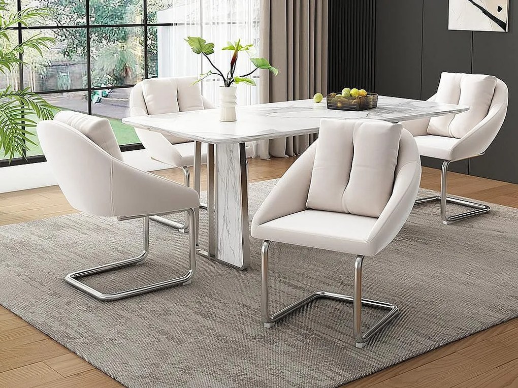 Zestaw 4 krzeseł z weluru - metalowa konstrukcja - beżowy