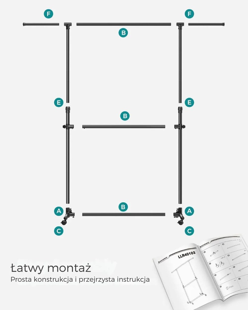 Stojak na ubrania dwupoziomowy JASON, 101-165x49x113-180cm, czarny SongmicsHome