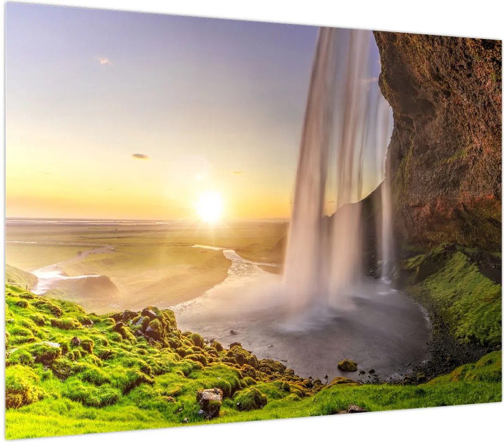 Obraz na szkle - Seljalandsfoss od tyłu jaskini (70x50 cm)