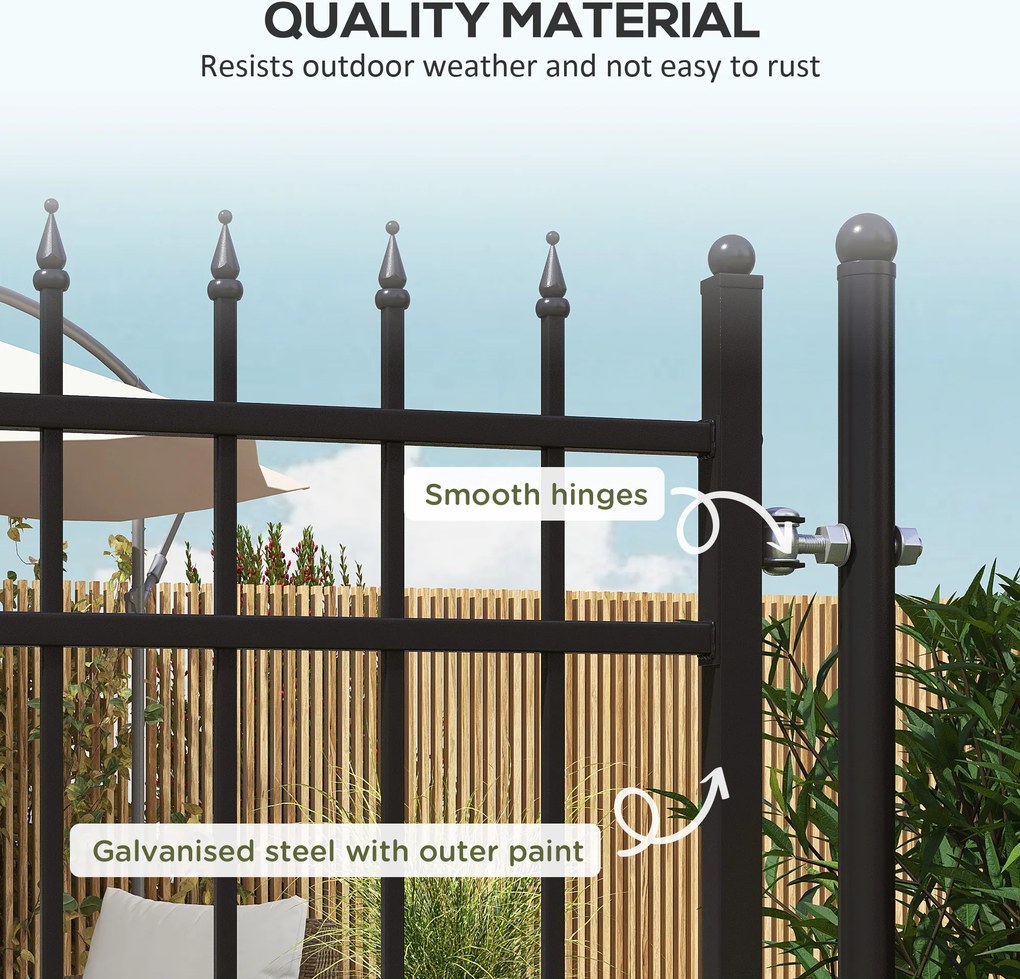 Outsunny Brama ogrodowa, zamek i klucz, dekoracyjne szczyty, stal nierdzewna, 107x204 cm, Czarny