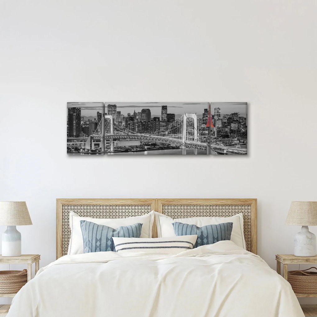 Obraz - Duże miasto z czerwoną wieżą (170x50 cm)