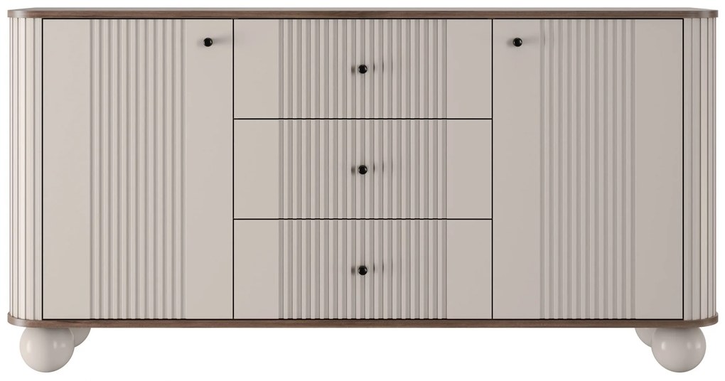 Komoda z szufladami Vesper 160 cm - kaszmir / orzech / czarne uchwyty / nogi kule