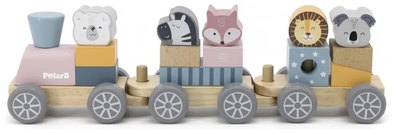 Viga polarb drewniana kolejka z wagonikami i zwierzątkami do ciągnięcia montessori