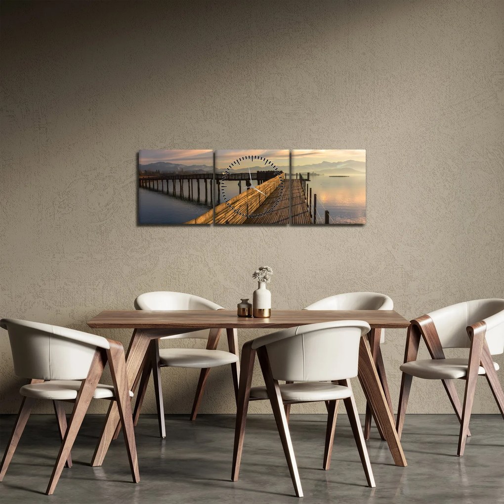 Obraz - Na brzegu jeziora Obersee (z zegarem) (90x30 cm)
